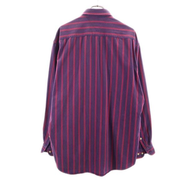 TOMMY HILFIGER トミーヒルフィガー 90s オールド フラッグタグ ストライプ柄 長袖 ボタンダウンシャツ L えんじ×ネイビー メンズ