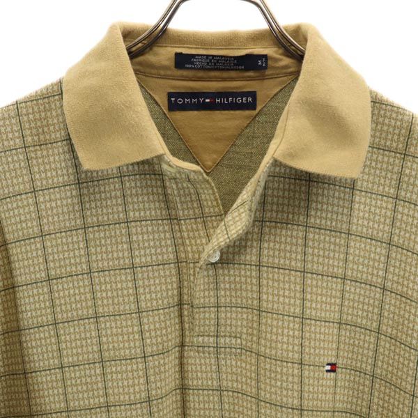トミーヒルフィガー 千鳥格子 長袖 ポロシャツ M ベージュ系 TOMMY HILFIGER メンズ