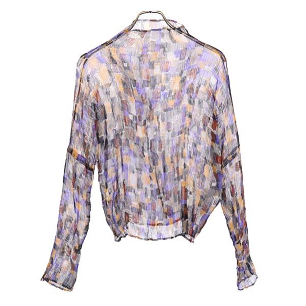 ISSEY MIYAKE イッセイミヤケ 日本製 総柄 長袖 プリーツ シースルー カットソー M グレー系 レディース