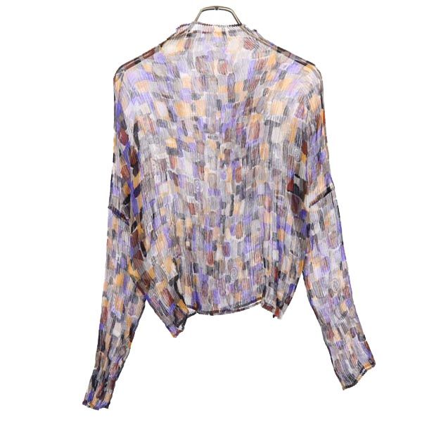 ISSEY MIYAKE イッセイミヤケ 日本製 総柄 長袖 プリーツ シースルー カットソー M グレー系 レディース