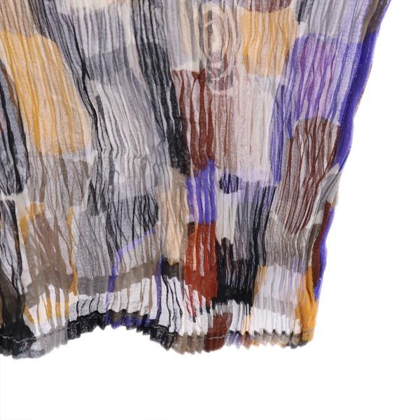 ISSEY MIYAKE イッセイミヤケ 日本製 総柄 長袖 プリーツ シースルー カットソー M グレー系 レディース