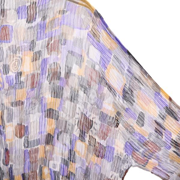 ISSEY MIYAKE イッセイミヤケ 日本製 総柄 長袖 プリーツ シースルー カットソー M グレー系 レディース