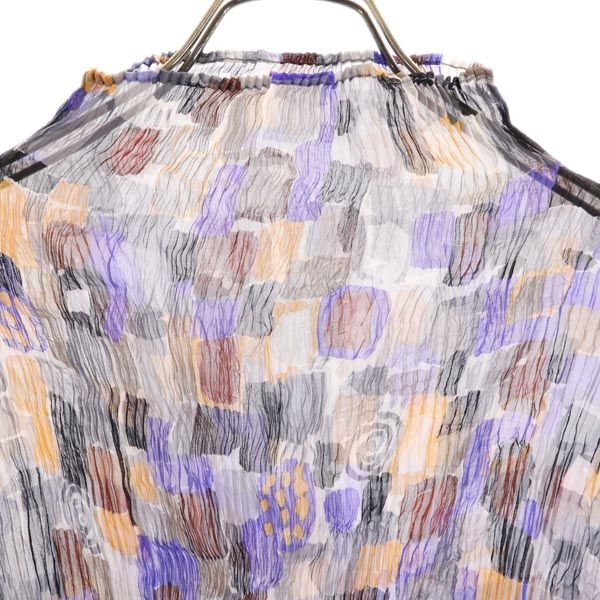 ISSEY MIYAKE イッセイミヤケ 日本製 総柄 長袖 プリーツ シースルー カットソー M グレー系 レディース
