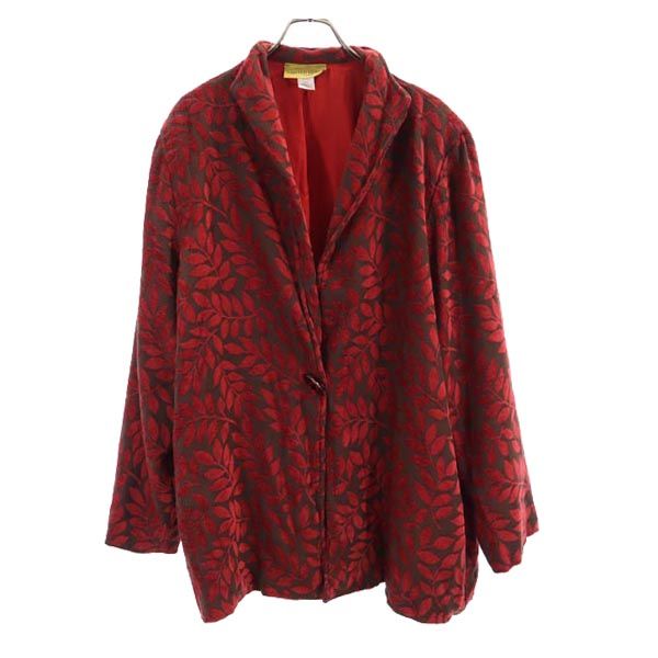 Painted Pony 80s 90s オールド USA製 リーフ柄 ノーカラージャケット 2X ブラウン×レッド レディース