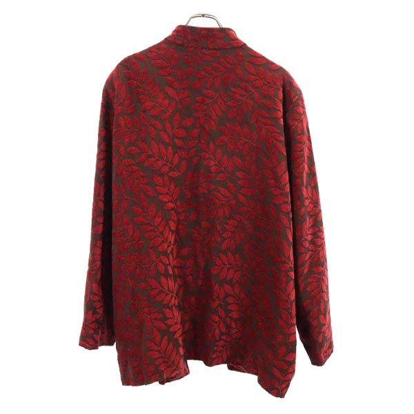 Painted Pony 80s 90s オールド USA製 リーフ柄 ノーカラージャケット 2X ブラウン×レッド レディース