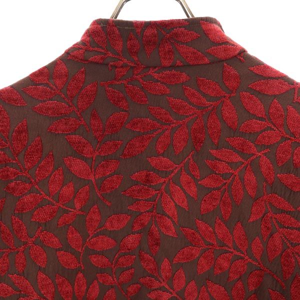 Painted Pony 80s 90s オールド USA製 リーフ柄 ノーカラージャケット 2X ブラウン×レッド レディース