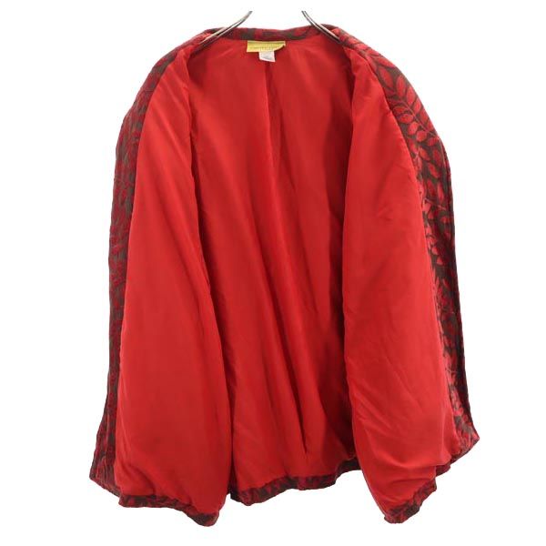 Painted Pony 80s 90s オールド USA製 リーフ柄 ノーカラージャケット 2X ブラウン×レッド レディース