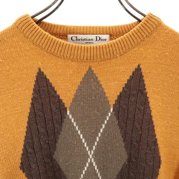 クリスチャンディオール ウール アーガイル 長袖 ニット M ブラウン系 Christian Dior セーター メンズ