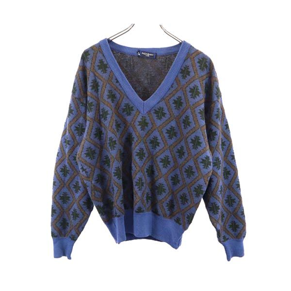 YVES SAINT LAURENT tricots イヴサンローラントリコット モヘヤブレンド 総柄 長袖 ニット L ブルー系 セーター メンズ