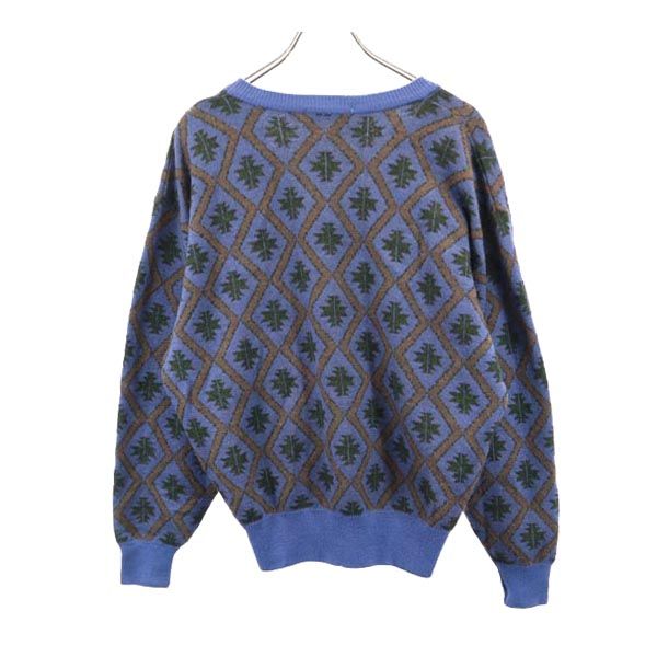 YVES SAINT LAURENT tricots イヴサンローラントリコット モヘヤブレンド 総柄 長袖 ニット L ブルー系 セーター メンズ