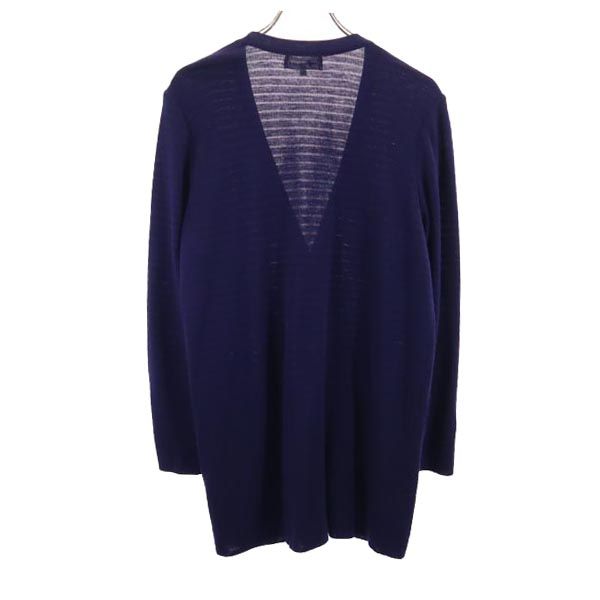 YVES SAINT LAURENT イヴサンローラン 日本製 ウールブレンド ボーダー 長袖 Vネック ニット カーディガン L ネイビー系 レディース