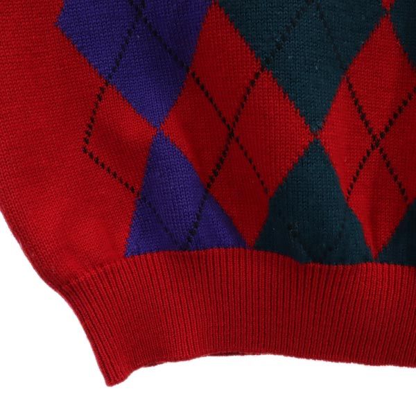 Christian Dior クリスチャンディオール 90s オールド ウール アーガイル 長袖 Vネック ニット M 赤系 セーター メンズ