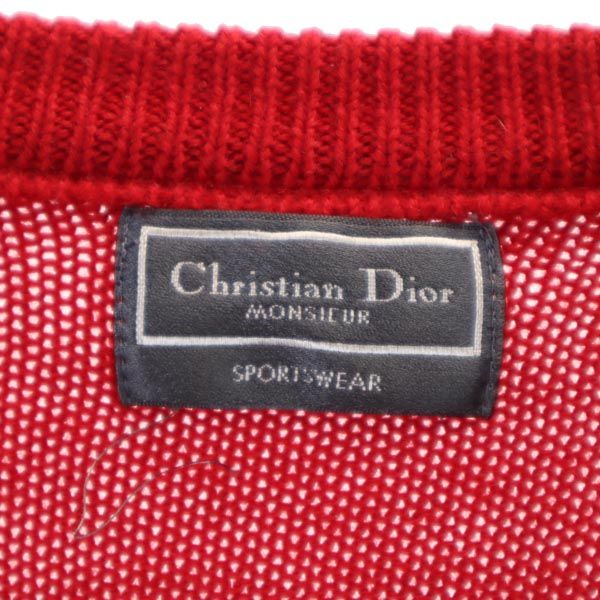 Christian Dior クリスチャンディオール 90s オールド ウール アーガイル 長袖 Vネック ニット M 赤系 セーター メンズ