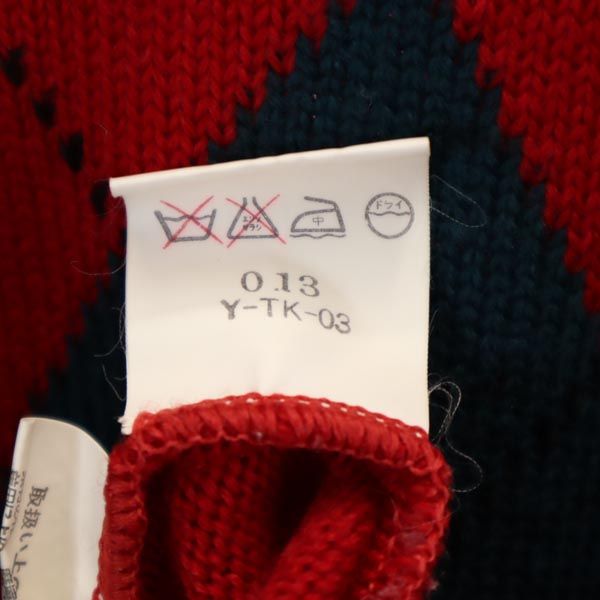 Christian Dior クリスチャンディオール 90s オールド ウール アーガイル 長袖 Vネック ニット M 赤系 セーター メンズ