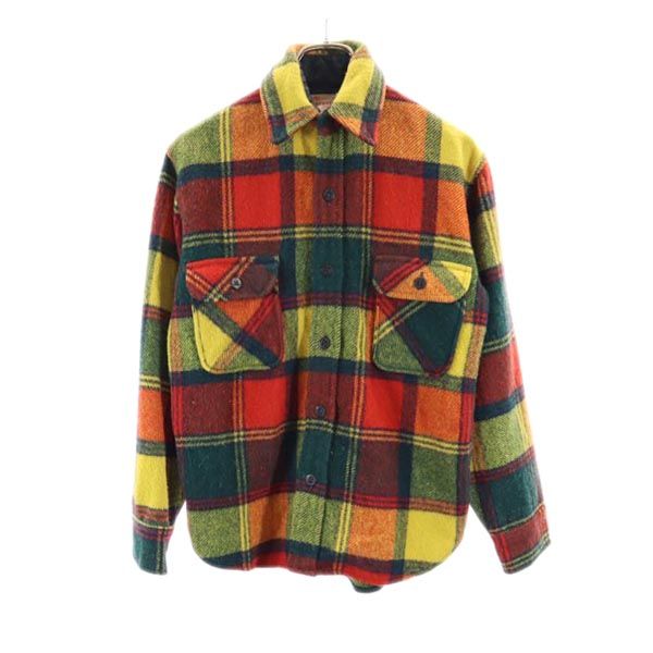 SHERATON シェラトン 70s USA製 ヴィンテージ 長袖 チェックシャツ S オレンジ系 メンズ