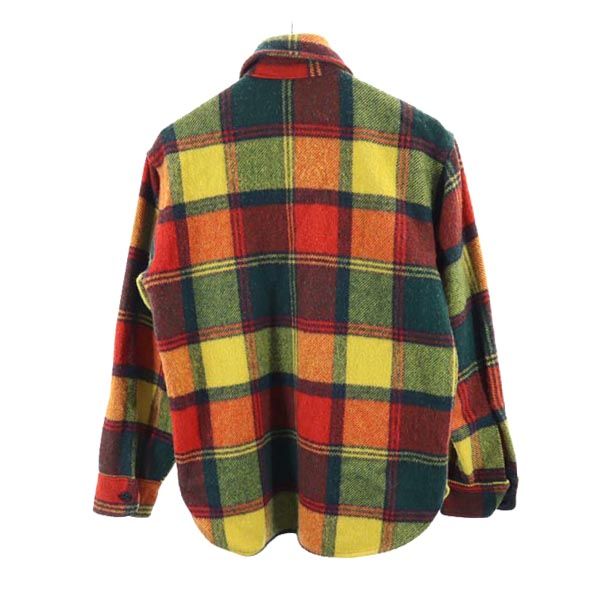 SHERATON シェラトン 70s USA製 ヴィンテージ 長袖 チェックシャツ S オレンジ系 メンズ