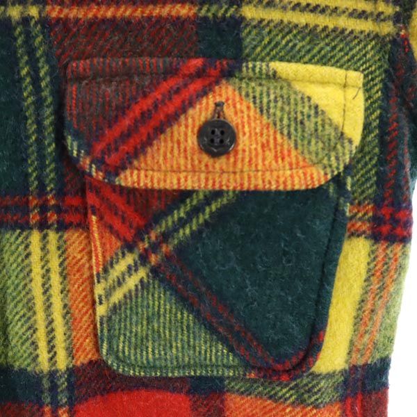 SHERATON シェラトン 70s USA製 ヴィンテージ 長袖 チェックシャツ S オレンジ系 メンズ