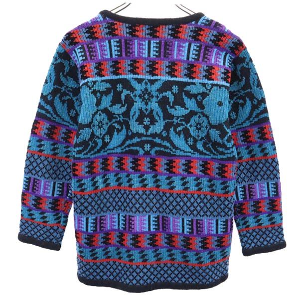 KENZO ケンゾー 90s 日本製 オールド 総柄 長袖 クルーネック ニット M ブルー系 長袖セーター メンズ