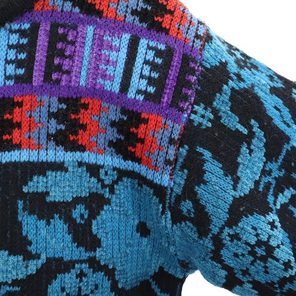 KENZO ケンゾー 90s 日本製 オールド 総柄 長袖 クルーネック ニット M ブルー系 長袖セーター メンズ