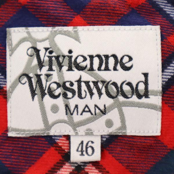 ヴィヴィアンウエストウッドマン 長袖 チェックシャツ 46 レッド系 Vivienne WestwoodMAN ロゴ メンズ