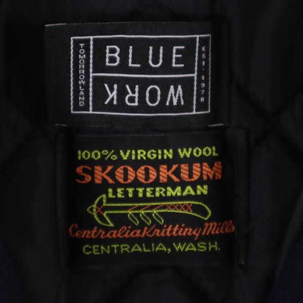 SKOOKUM スクーカム ブルーワーク コラボ USA製 長袖 スタジャン 30 ネイビー系 BLUE WORK 裏キルティング メンズ