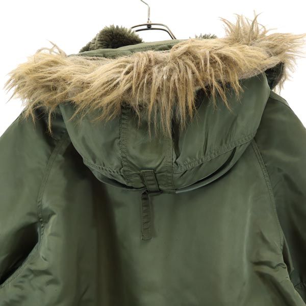 ALPHA アルファ 90s USA製 オールド 中綿 フライトジャケット L カーキ フェイクファー フード メンズ