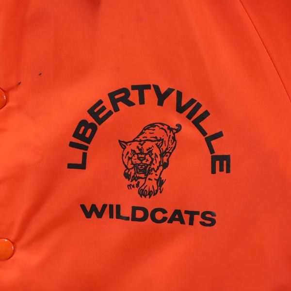 チャンピオン 70s USA製 黒タグ ランタグ プリント コーチジャケット S オレンジ Champion ランタグ 裏起毛 メンズ