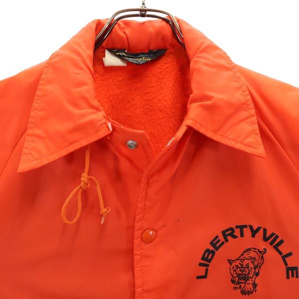 チャンピオン 70s USA製 黒タグ ランタグ プリント コーチジャケット S オレンジ Champion ランタグ 裏起毛 メンズ