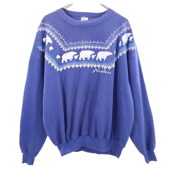 Roochi 90s USA製 オールド 長袖 スウェット XL ブルー系 Roochi トレーナー メンズ