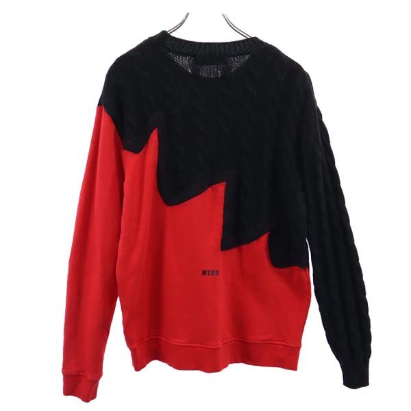 エムエスジーエム 長袖 ニット切替 スウェット S レッド系 MSGM 裏起毛 トレーナー メンズ