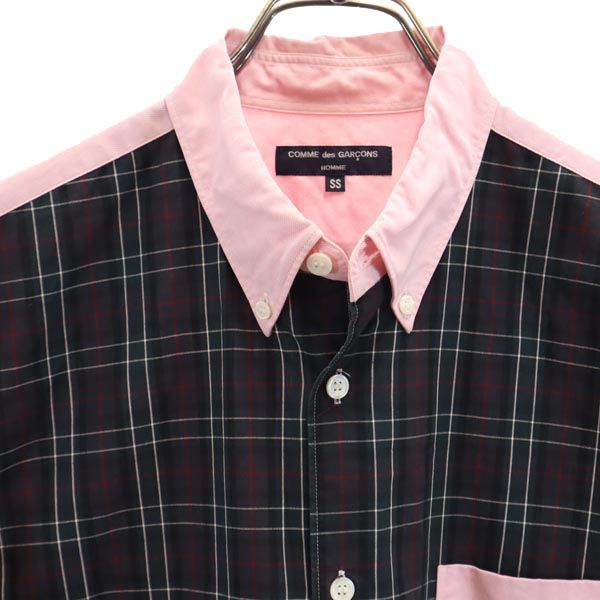 コムデギャルソンオム 2008年 チェック柄 長袖 ボタンダウンシャツ SS ピンク×グリーン COMME des GARCONS HOMME メンズ