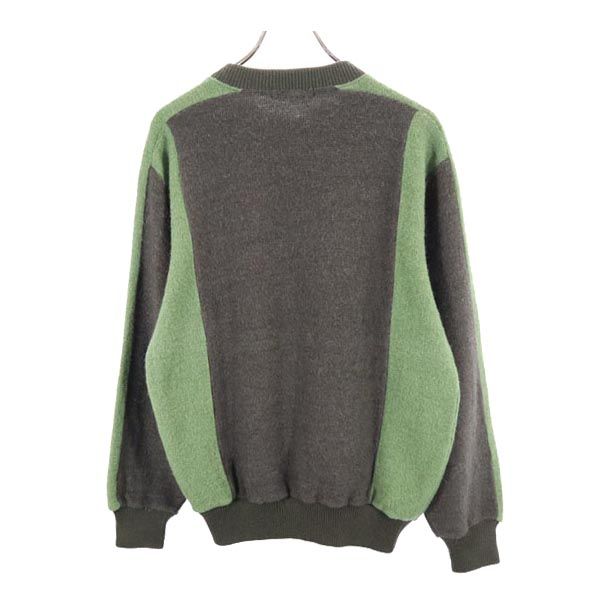 YVES SAINT LAURENT イヴサンローラン 90s オールド 長袖 ウールブレンド セーター M グレー×グリーン 長袖ニット メンズ