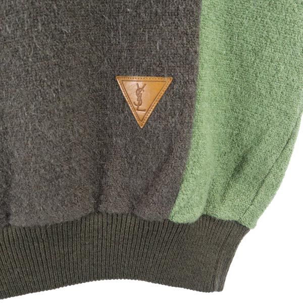 YVES SAINT LAURENT イヴサンローラン 90s オールド 長袖 ウールブレンド セーター M グレー×グリーン 長袖ニット メンズ