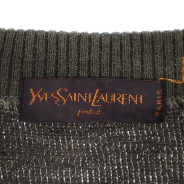 YVES SAINT LAURENT イヴサンローラン 90s オールド 長袖 ウールブレンド セーター M グレー×グリーン 長袖ニット メンズ