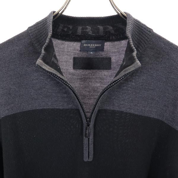 BURBERRY バーバリー ハーフジップ 長袖 セーター L ブラック×グレー GOLF 三陽商会 長袖ニット メンズ