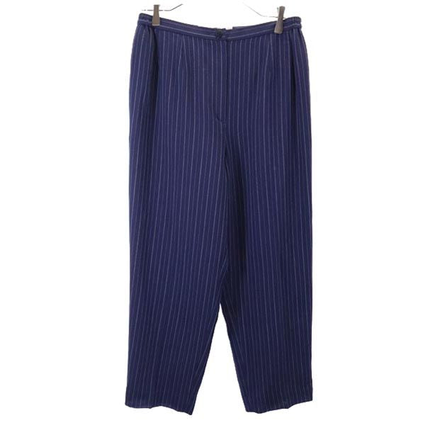 ジバンシィ 90s オールド ウール ストライプ柄 クロップド パンツスーツ 上下 セットアップ 44 ネイビー系 GIVENCHY ビッグサイズ レディース