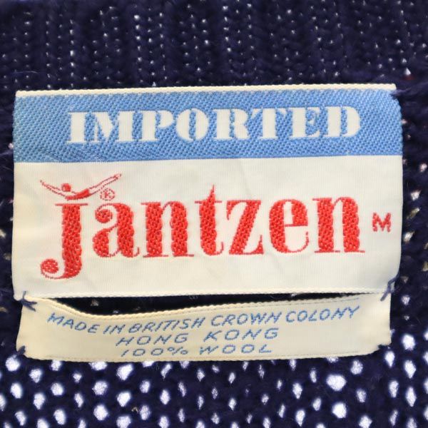 ジャンセン 70s ウール ヴィンテージ ケーブル編み 長袖 Vネック セーター M ネイビー系 Jantzen ニット メンズ