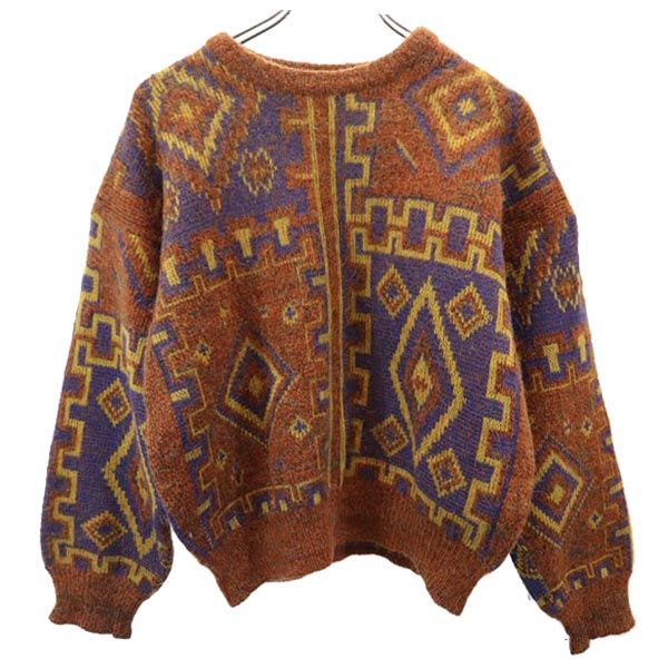 LANVIN ランバン 80s 90s イタリア製 オールド 総柄 長袖 セーター ブラウン系 ニット メンズ