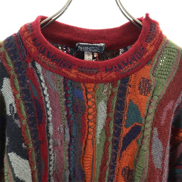 COOGI クージー 90s オールド 3D 総柄 長袖 ウール セーター M レッド系 ニット メンズ