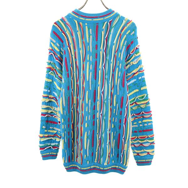 COOGI クージー 90s オールド 3D 総柄 長袖 コットン セーター S 水色系 ニット メンズ