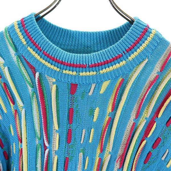 COOGI クージー 90s オールド 3D 総柄 長袖 コットン セーター S 水色系 ニット メンズ