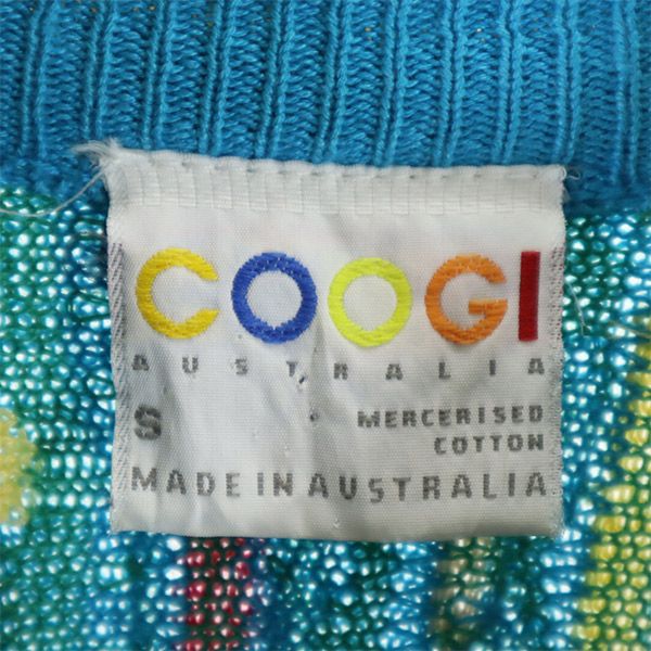 COOGI クージー 90s オールド 3D 総柄 長袖 コットン セーター S 水色系 ニット メンズ