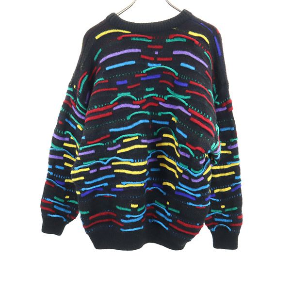クージー 90s オールド 3D 総柄 長袖 ウール セーター M ブラック系 COOGI ニット メンズ