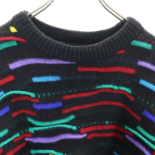 クージー 90s オールド 3D 総柄 長袖 ウール セーター M ブラック系 COOGI ニット メンズ