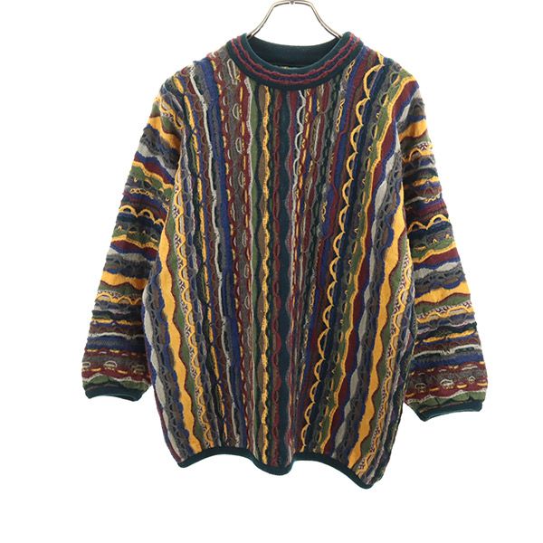 COOGI クージー 90s オールド 3D 総柄 長袖 3D ウール セーター S グリーン系 ニット メンズ