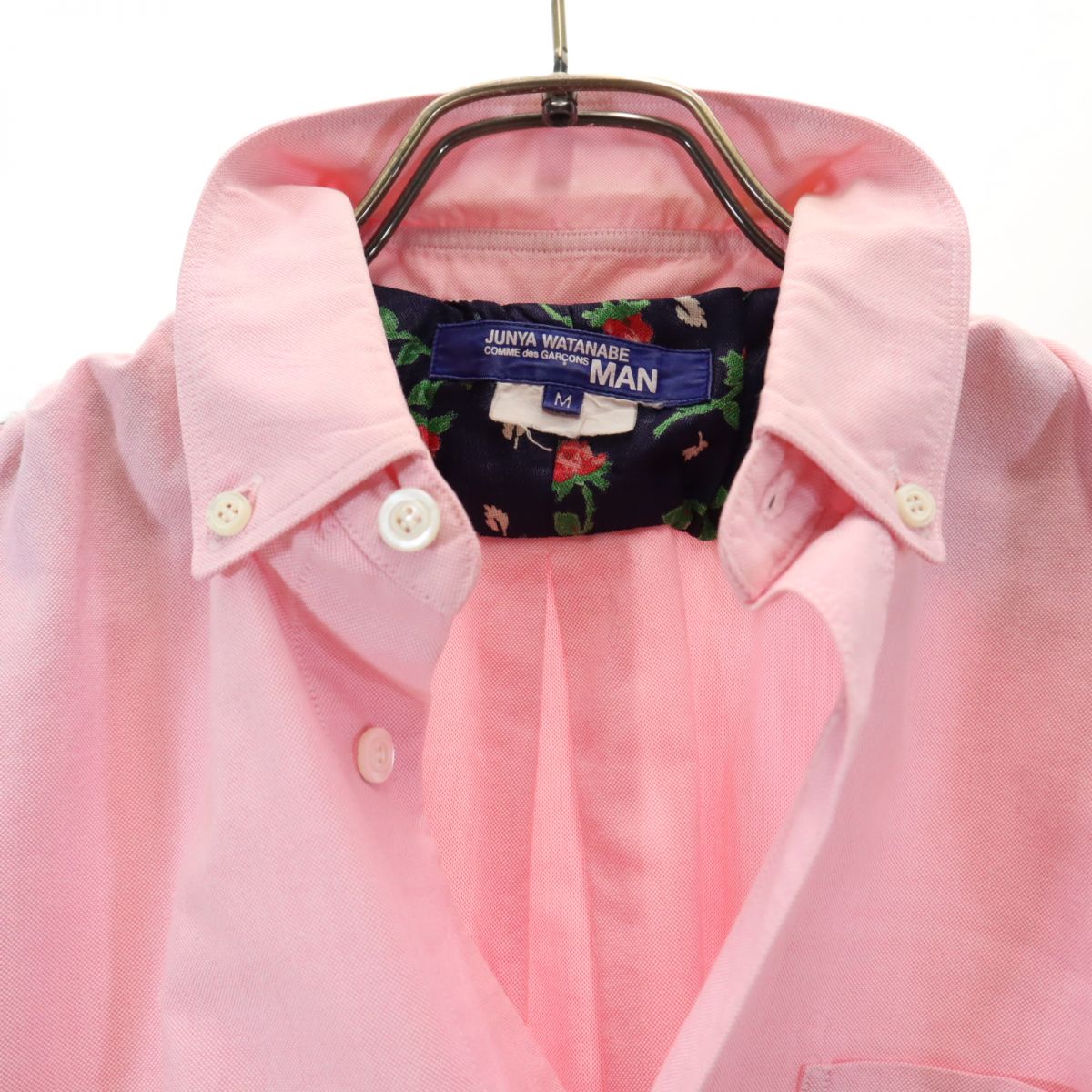 JUNYA WATANABE COMME des GARCONS MAN ジュンヤワタナベコムデギャルソンマン 2014年 日本製 チェック柄 切替 長袖 オックスフォード ボタンダウンシャツ M ピンク系 メンズ