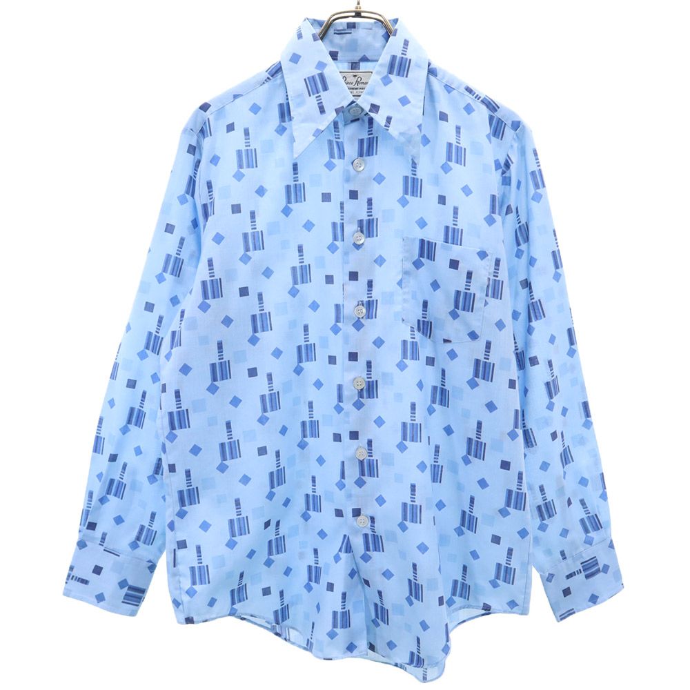 Prince Romano 70s 80s ヴィンテージ 総柄 長袖 シャツ ブルー系 メンズ