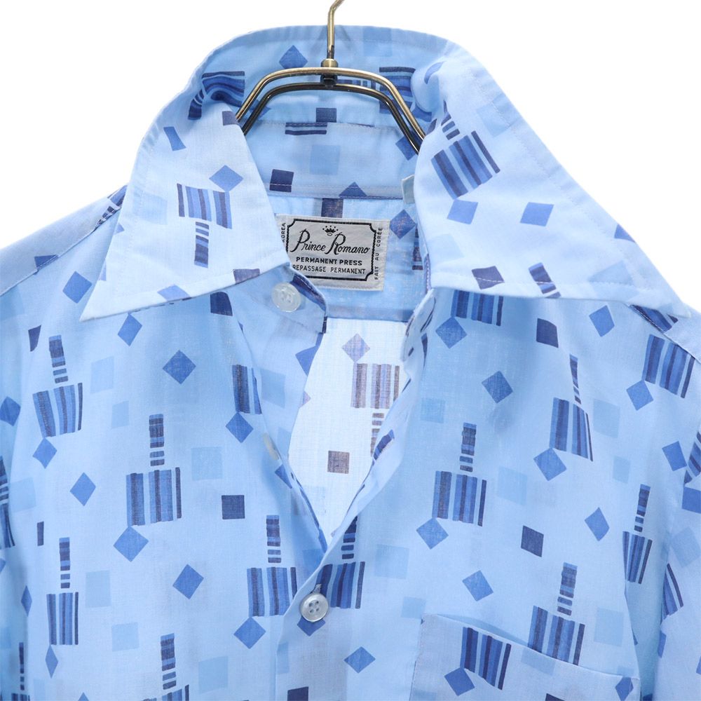 Prince Romano 70s 80s ヴィンテージ 総柄 長袖 シャツ ブルー系 メンズ