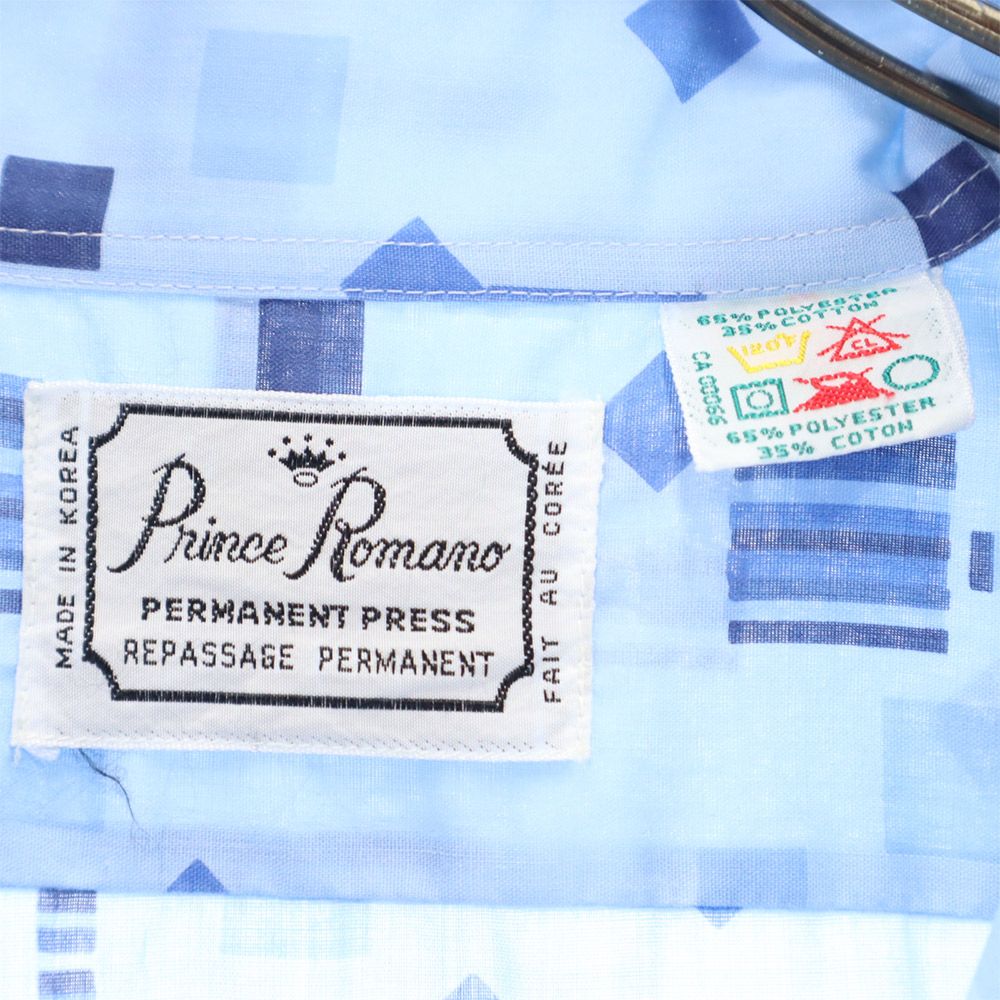 Prince Romano 70s 80s ヴィンテージ 総柄 長袖 シャツ ブルー系 メンズ