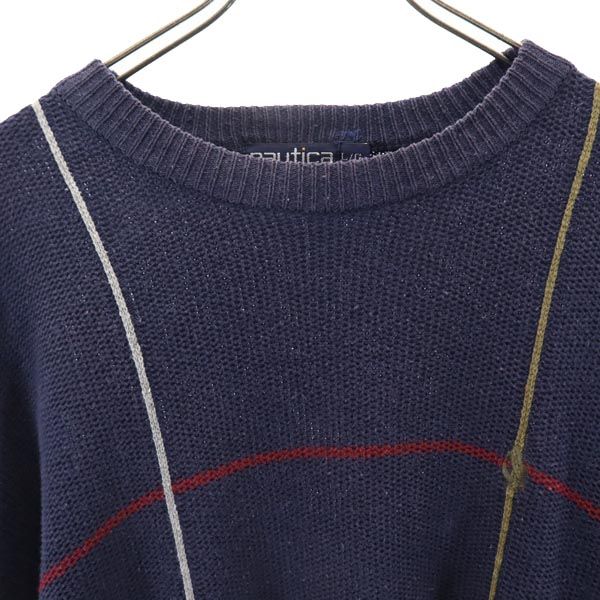 NAUTICA ノーティカ 90s オールド 長袖 リネンブレンド セーター L ネイビー系 長袖ニット メンズ